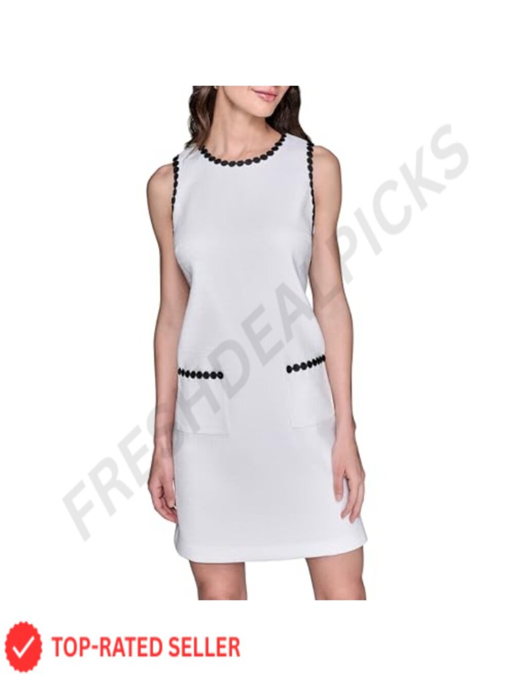 Sleeveless Crew Neck Summer Tweed Contrast Shift Dress